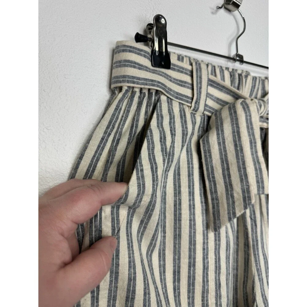 Marine Layer Sz S Karleigh Belted Shorts In India Ink White Double Stripe Hemp - Picture 8 of 15